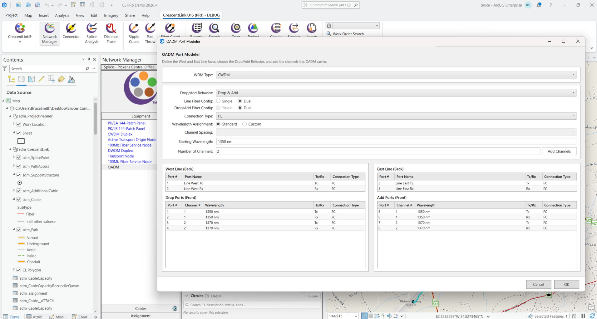 OADM equipment modeling in CrescentLink Service Suite